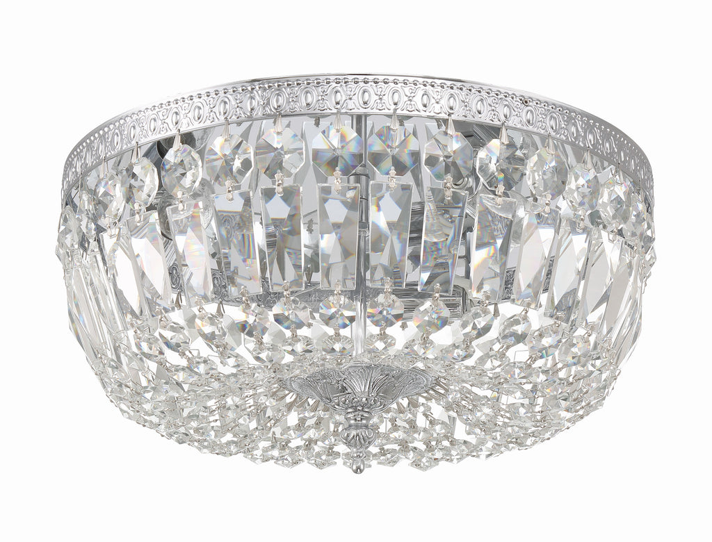 ##Antique Hardware## Crystorama 3 Light Hand Cut Crystal Polished Chrome Flush Mount