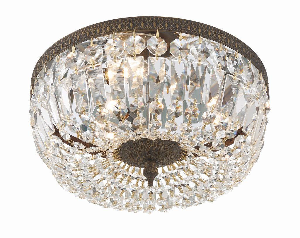 ##Antique Hardware## Crystorama 3 Light English Bronze Hand Cut Crystal Flush Mount