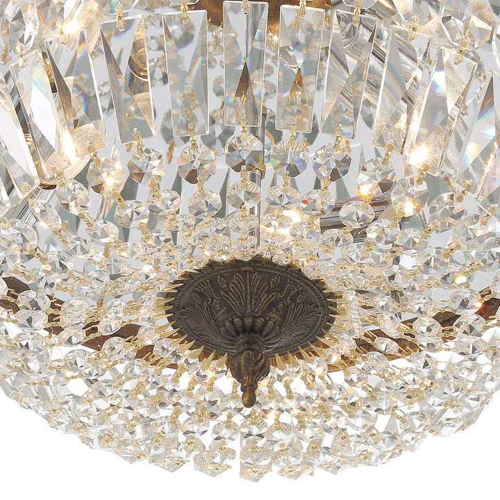 ##Antique Hardware## Crystorama 3 Light Clear Hand Cut English Bronze Flush Mount