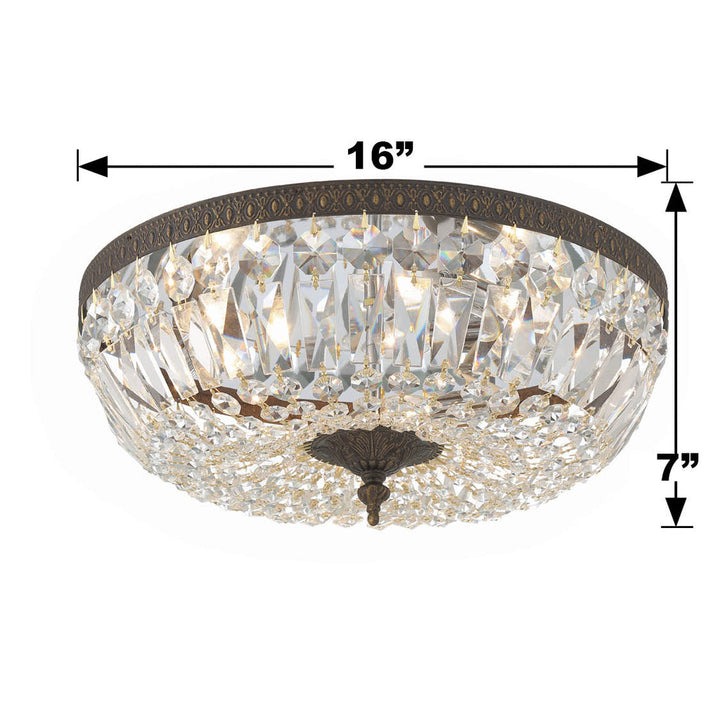 ##Antique Hardware## Crystorama 3 Light Clear Hand Cut English Bronze Flush Mount