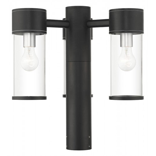 ##Antique Hardware## 3 Light Textured Black Outdoor Extra Large Post Top Lantern with Antique Silver Finish Accents