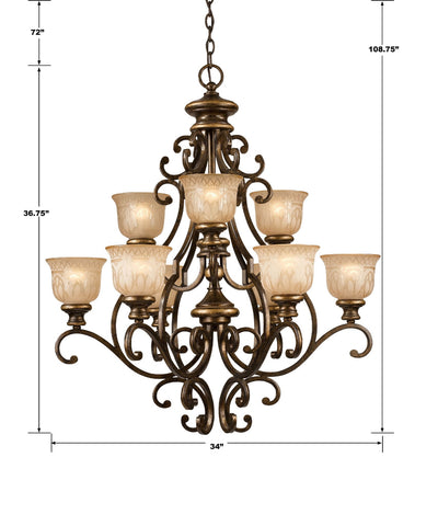 ##Antique Hardware## Norwalk 9 Light Bronze Umber Chandelier