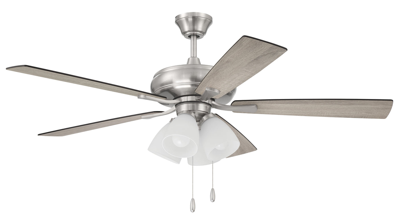 Antique Hardware 52" Eos Frost 4 Light in Brushed Polished Nickel w/ Driftwood/Walnut Blades Ceiling Fan