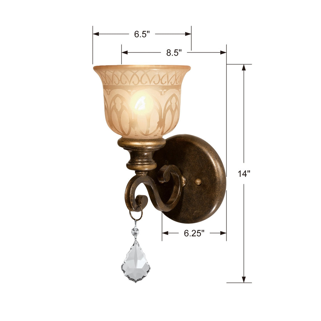 ##Antique Hardware## Norwalk 1 Light Clear Crystal Bronze Umber Sconce