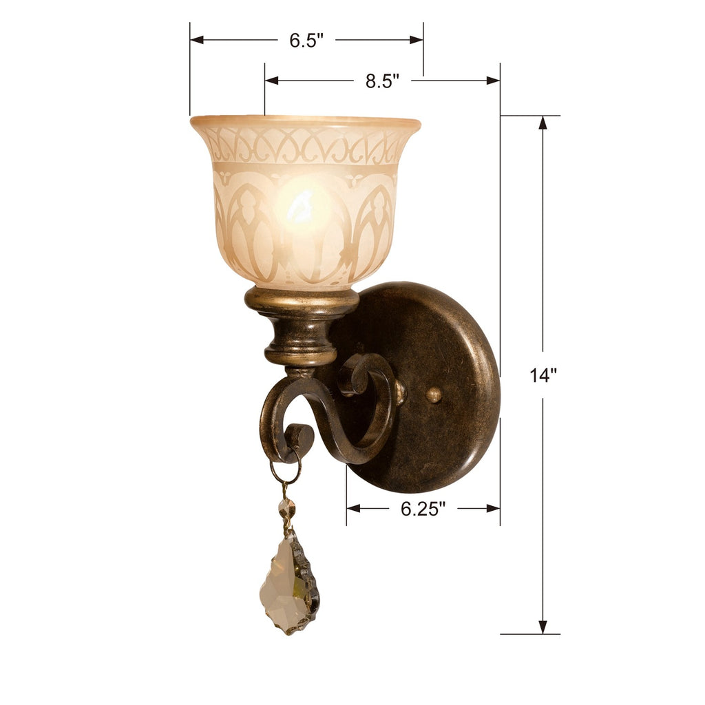 ##Antique Hardware## Norwalk 1 Light Golden Teak Swarovski Strass Crystal Bronze Umber Sconce