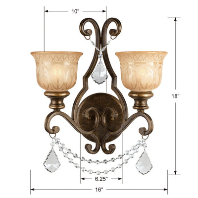 ##Antique Hardware## Norwalk 2 Light Clear Crystal Bronze Umber Sconce