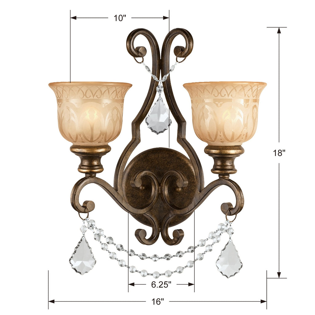 ##Antique Hardware## Norwalk 2 Light Spectra Crystal Bronze Umber Sconce