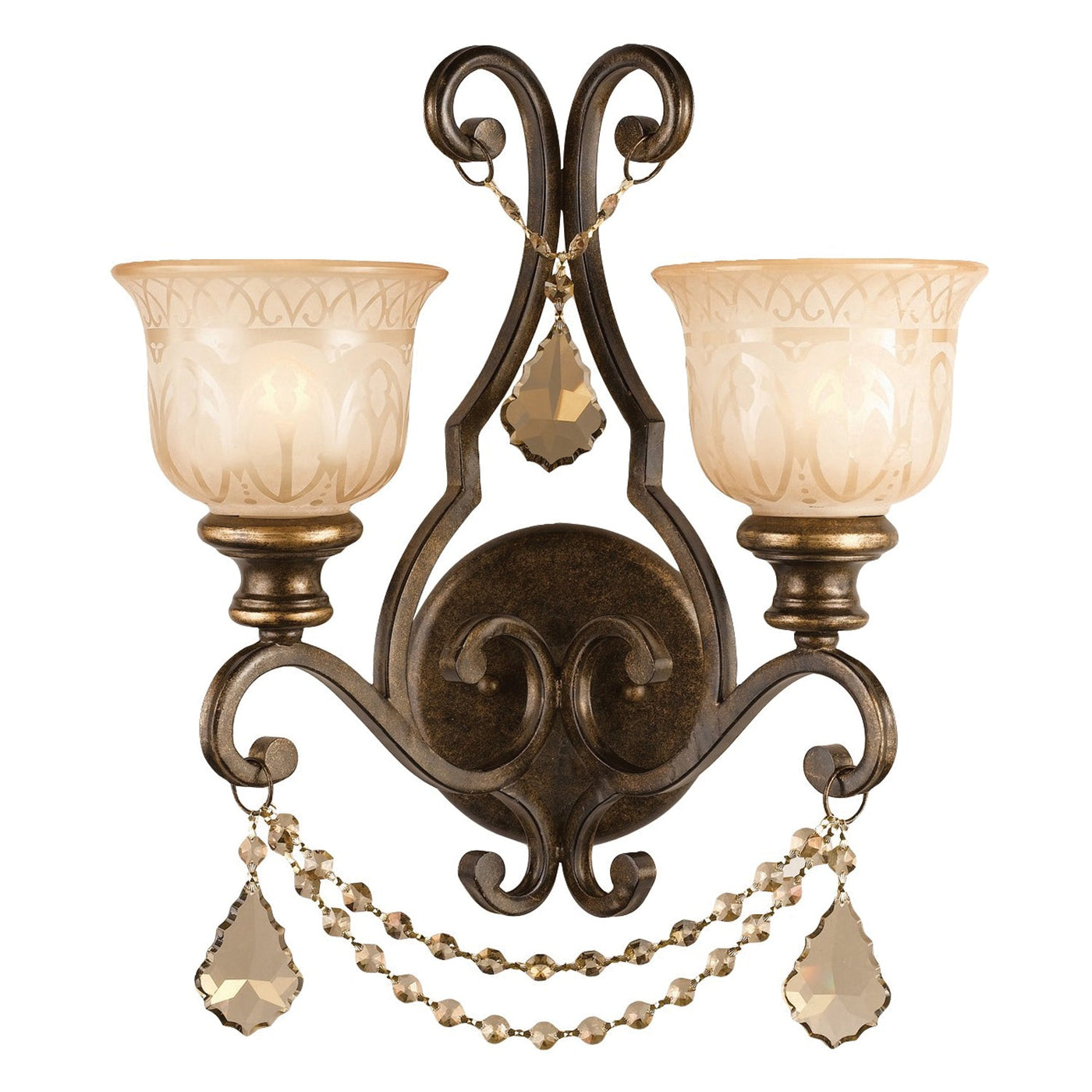 ##Antique Hardware## Norwalk 2 Light Golden Teak Swarovski Strass Crystal Bronze Umber Sconce