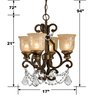 ##Antique Hardware## Norwalk 4 Light Swarovski Strass Crystal Bronze Umber Mini Chandelier