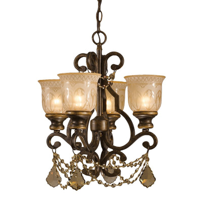 ##Antique Hardware## Norwalk 4 Light Golden Teak Swarovski Strass Crystal Bronze Umber Mini Chandelier