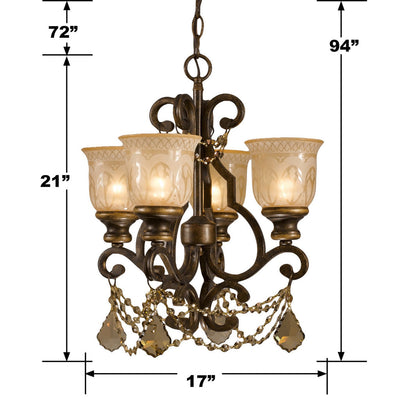 ##Antique Hardware## Norwalk 4 Light Golden Teak Swarovski Strass Crystal Bronze Umber Mini Chandelier