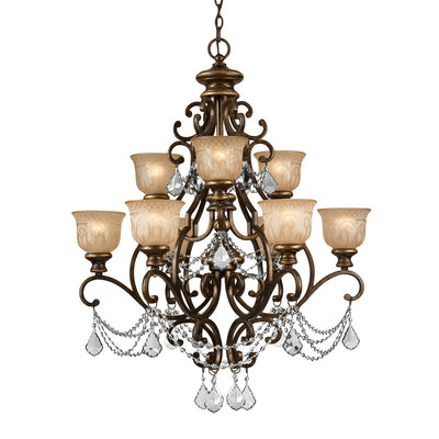 ##Antique Hardware## Norwalk 9 Light Clear Italian Crystal Bronze Umber Chandelier