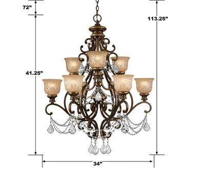 ##Antique Hardware## Norwalk 9 Light Clear Italian Crystal Bronze Umber Chandelier