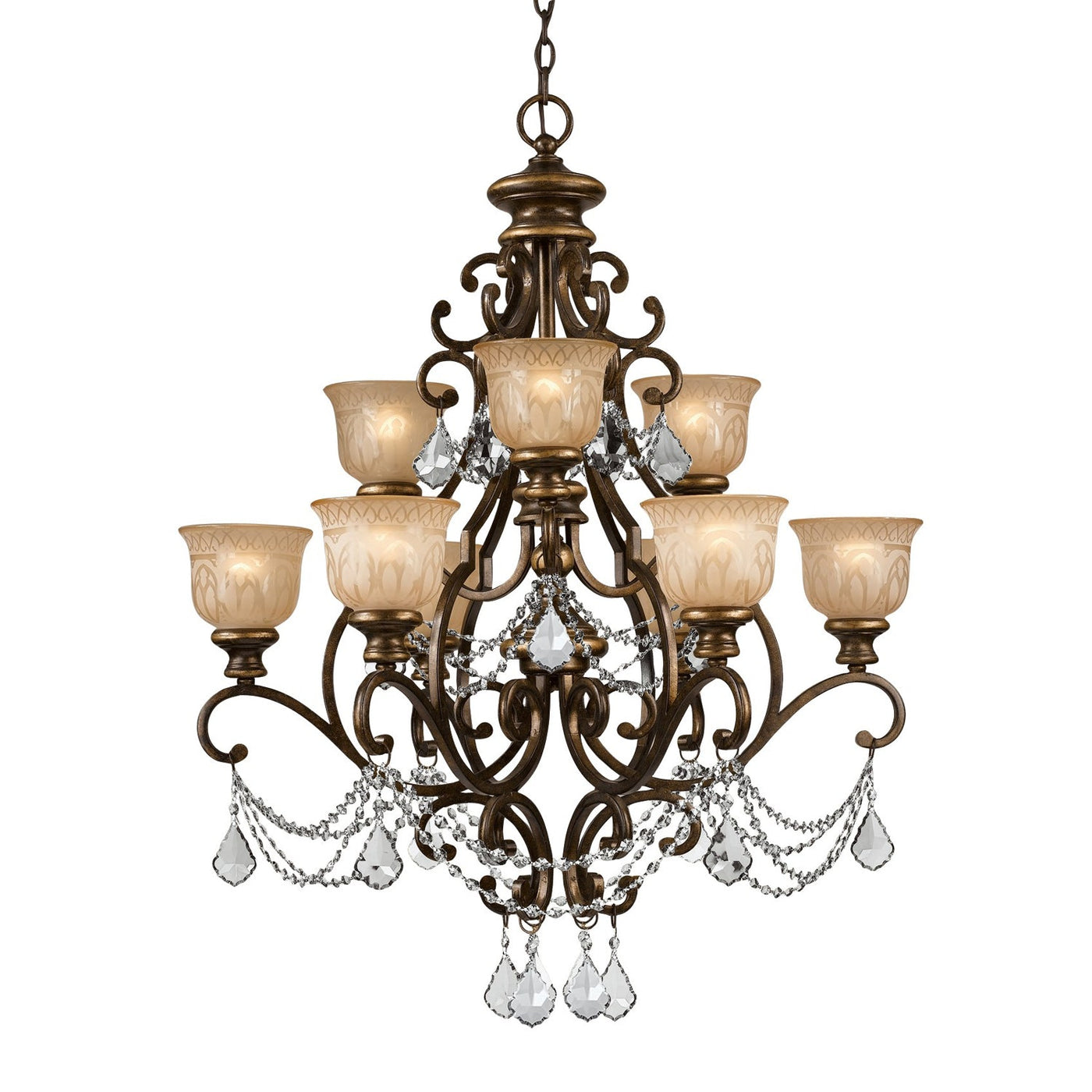 ##Antique Hardware## Norwalk 9 Light Clear Crystal Bronze Umber Chandelier