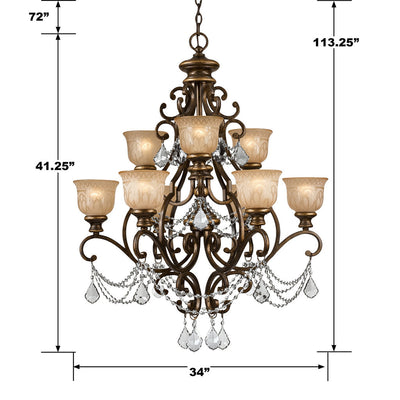 ##Antique Hardware## Norwalk 9 Light Spectra Crystal Bronze Umber Chandelier