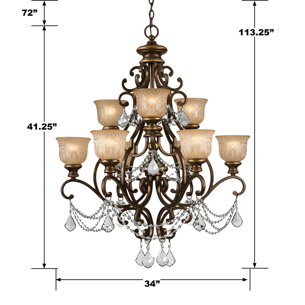 ##Antique Hardware## Norwalk 9 Light Swarovski Strass Crystal Bronze Umber Chandelier