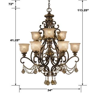 ##Antique Hardware## Norwalk 9 Light Golden Teak Swarovski Strass Crystal Bronze Umber Chandelier