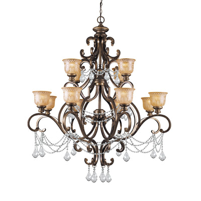 ##Antique Hardware## Norwalk 12 Light Clear Italian Crystal Bronze Umber Chandelier