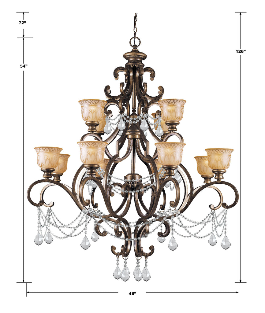 ##Antique Hardware## Norwalk 12 Light Clear Italian Crystal Bronze Umber Chandelier