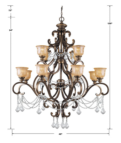 ##Antique Hardware## Norwalk 12 Light Clear Italian Crystal Bronze Umber Chandelier