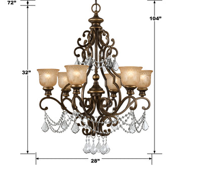 ##Antique Hardware## Norwalk 6 Light Clear Italian Crystal Bronze Umber Chandelier