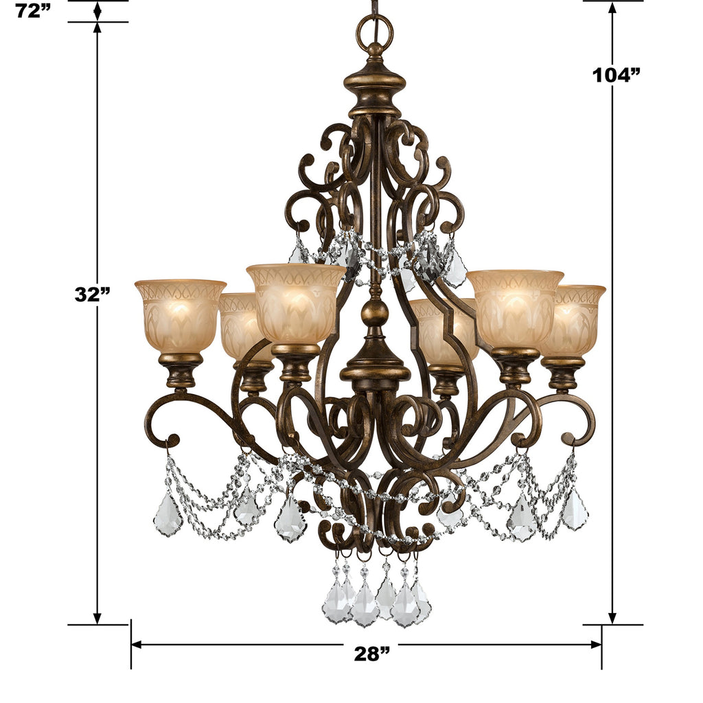 ##Antique Hardware## Norwalk 6 Light Spectra Crystal Bronze Umber Chandelier