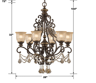 ##Antique Hardware## Norwalk 6 Light Golden Teak Hand Cut Crystal Bronze Umber Chandelier