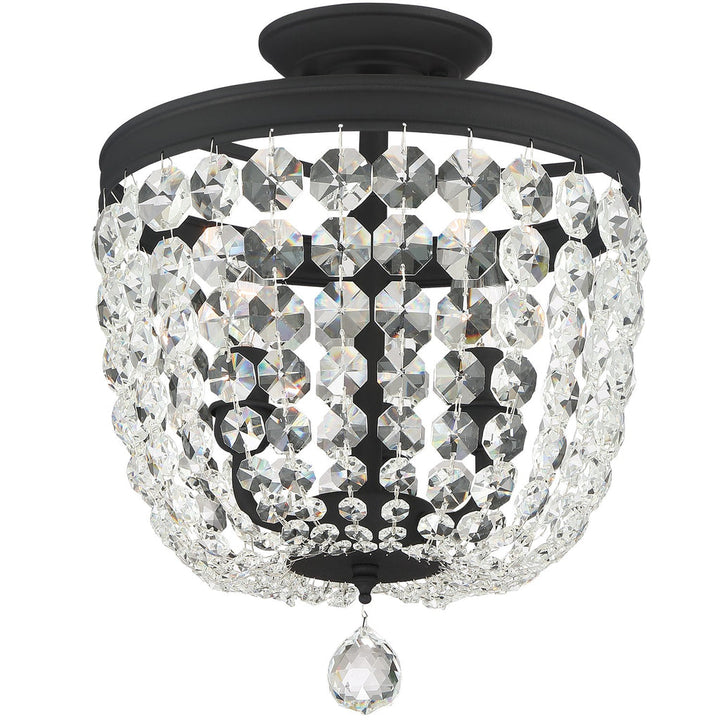 ##Antique Hardware## Archer 3 Light Hand Cut Crystal Black Forged Semi Flush Mount
