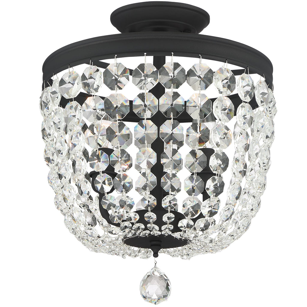##Antique Hardware## Archer 3 Light Spectra Crystal Black Forged Semi Flush Mount