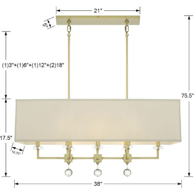 ##Antique Hardware## Paxton 8 Light Aged Brass Linear Chandelier