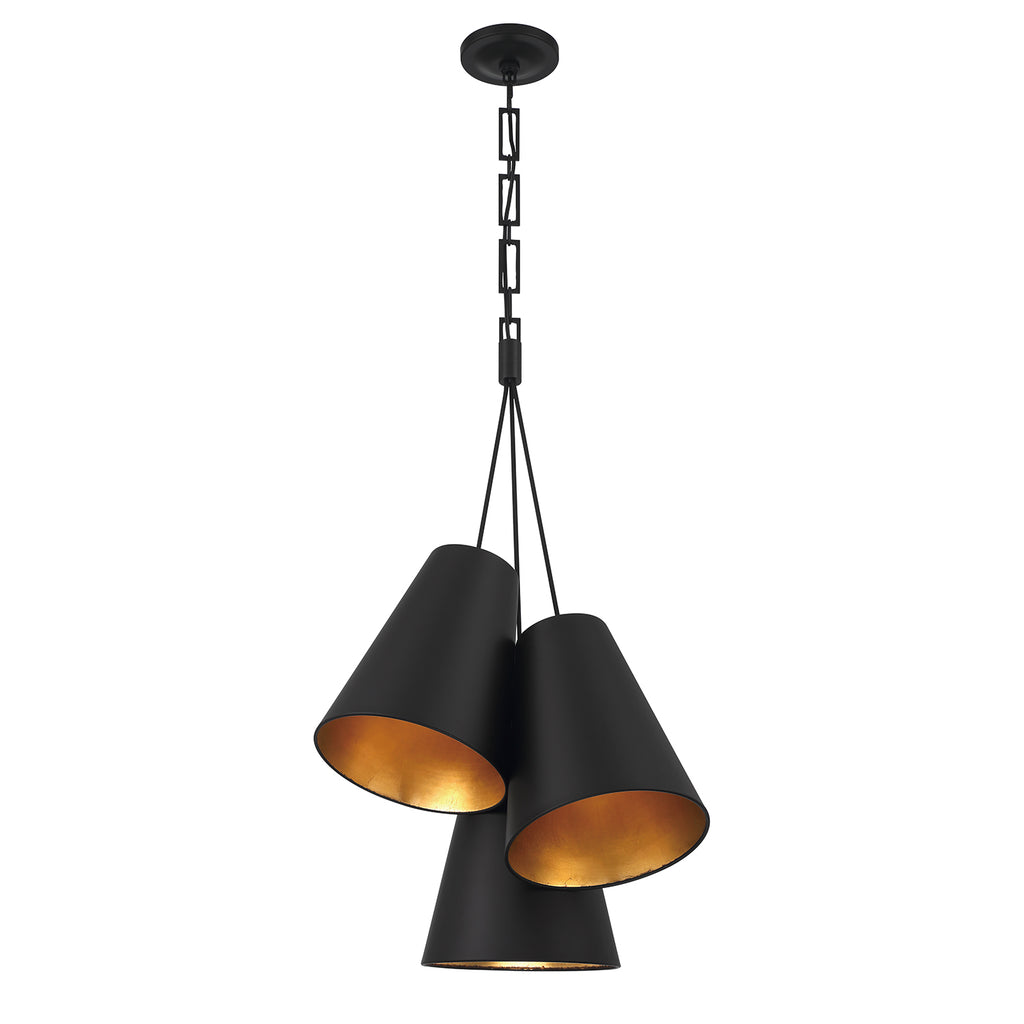 Antique Hardware Brian Patrick Flynn Alston 3 Light Matte Black + Antique Gold Pendant Pendant