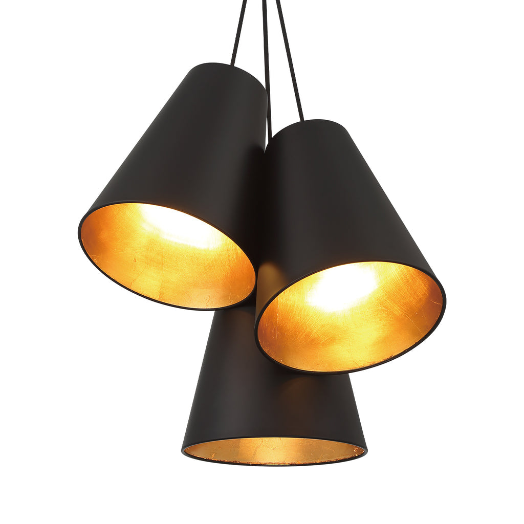 Antique Hardware Brian Patrick Flynn Alston 3 Light Matte Black + Antique Gold Pendant Pendant