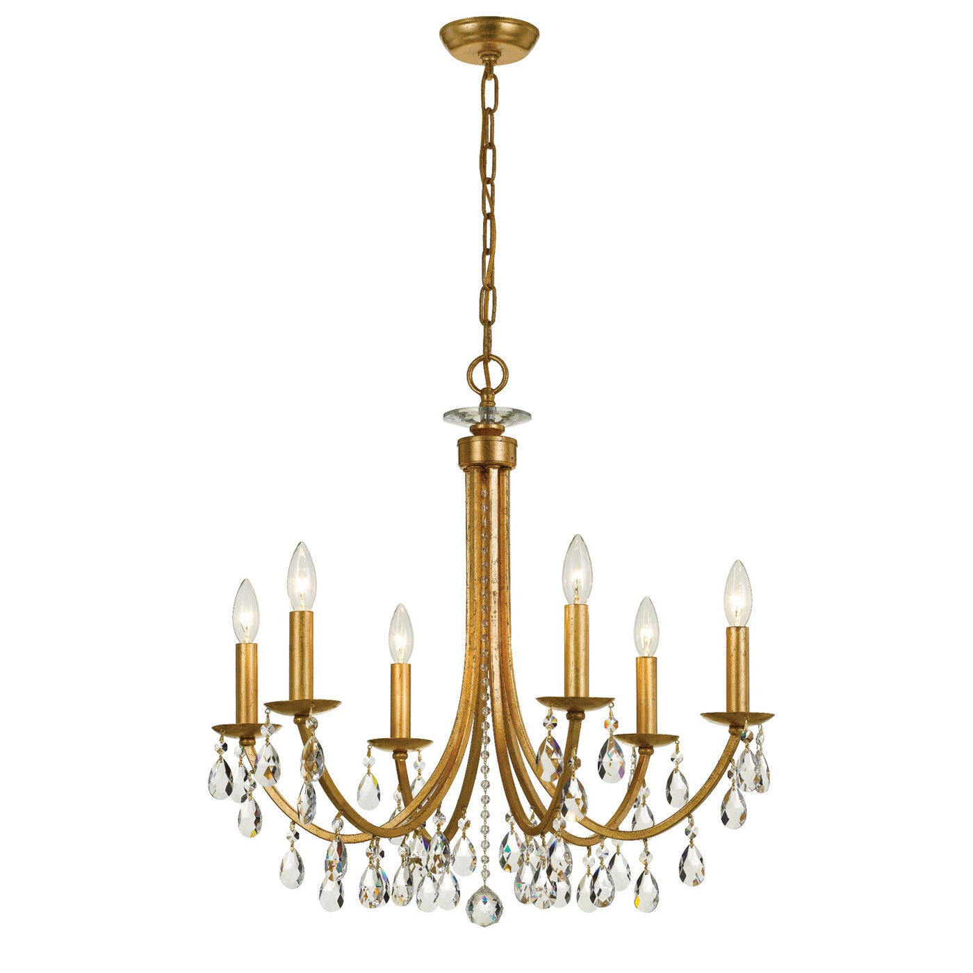 ##Antique Hardware## Bridgehampton 6 Light Hand Cut Crystal Antique Gold Chandelier