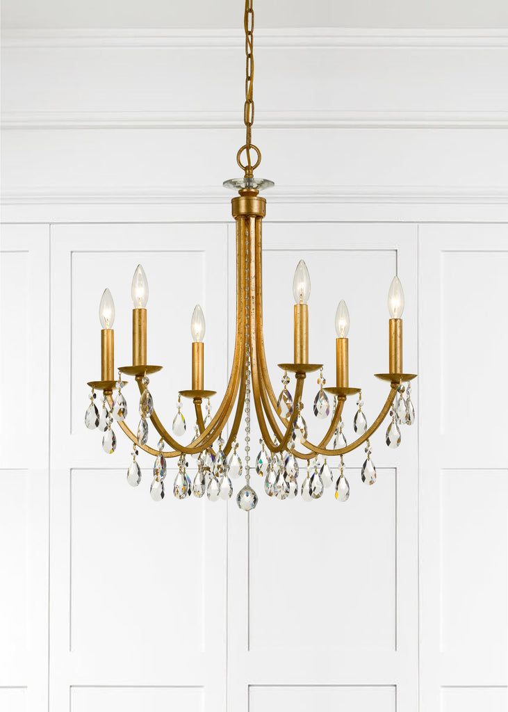 ##Antique Hardware## Bridgehampton 6 Light Hand Cut Crystal Antique Gold Chandelier