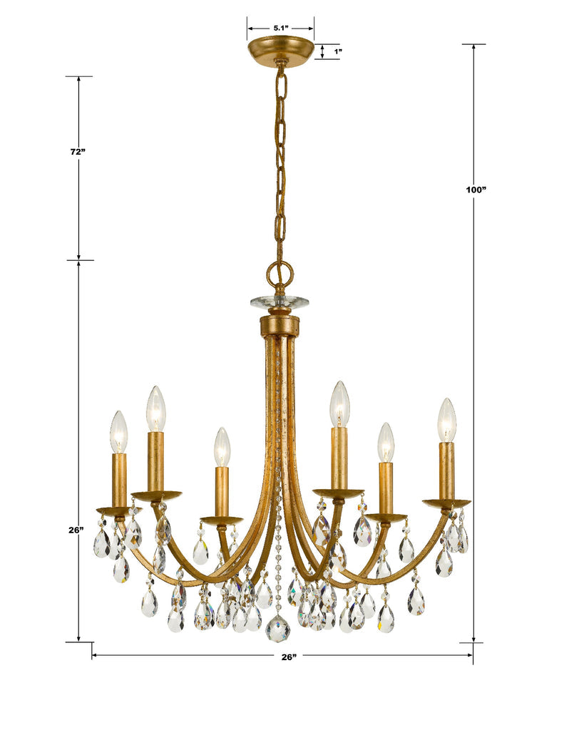 ##Antique Hardware## Bridgehampton 6 Light Hand Cut Crystal Antique Gold Chandelier