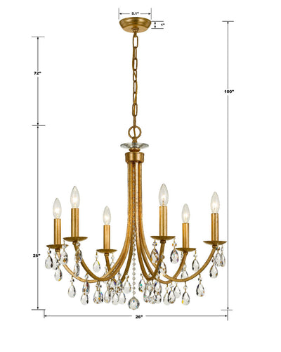 ##Antique Hardware## Bridgehampton 6 Light Hand Cut Crystal Antique Gold Chandelier