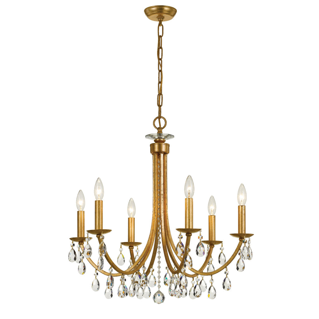 ##Antique Hardware## Bridgehampton 6 Light Swarovski Strass Crystal Antique Gold Chandelier