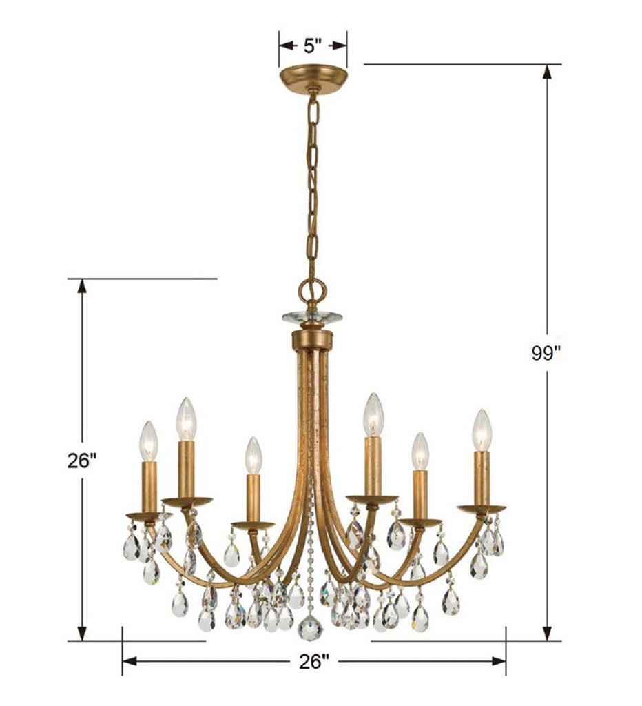 ##Antique Hardware## Bridgehampton 6 Light Spectra Crystal Antique Gold Chandelier