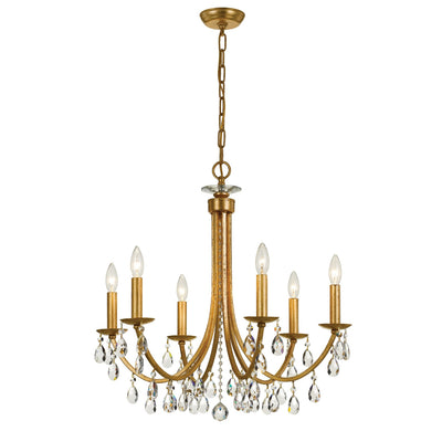 ##Antique Hardware## Bridgehampton 6 Light Swarovski Strass Crystal Antique Gold Chandelier