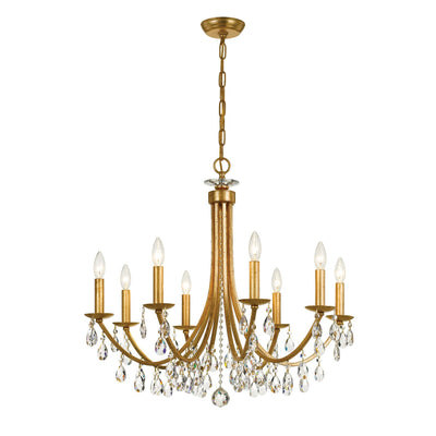 ##Antique Hardware## Bridgehampton 8 Light Hand Cut Crystal Antique Gold Chandelier