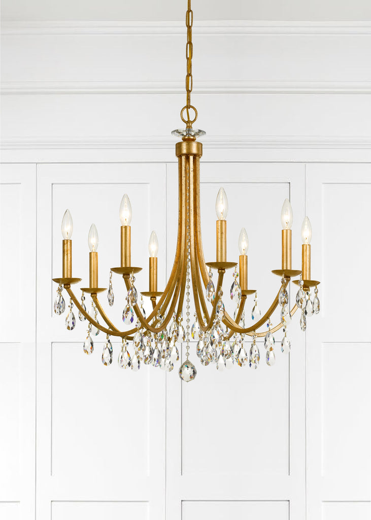 ##Antique Hardware## Bridgehampton 8 Light Hand Cut Crystal Antique Gold Chandelier