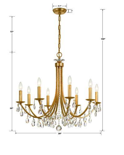 ##Antique Hardware## Bridgehampton 8 Light Hand Cut Crystal Antique Gold Chandelier