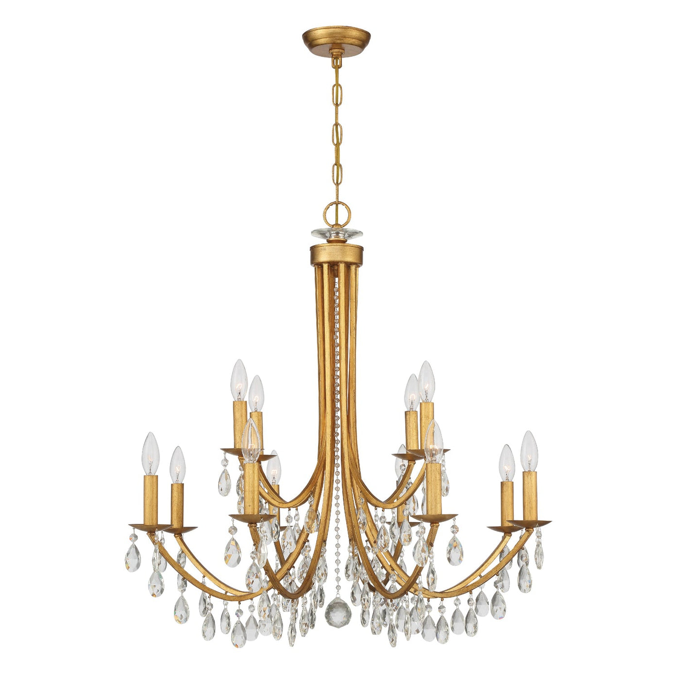 ##Antique Hardware## Bridgehampton 12 Light Hand Cut Crystal Antique Gold Chandelier