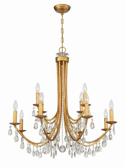 ##Antique Hardware## Bridgehampton 12 Light Hand Cut Crystal Antique Gold Chandelier