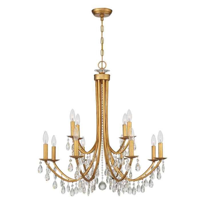 ##Antique Hardware## Bridgehampton 12 Light Swarovski Strass Crystal Antique Gold Chandelier