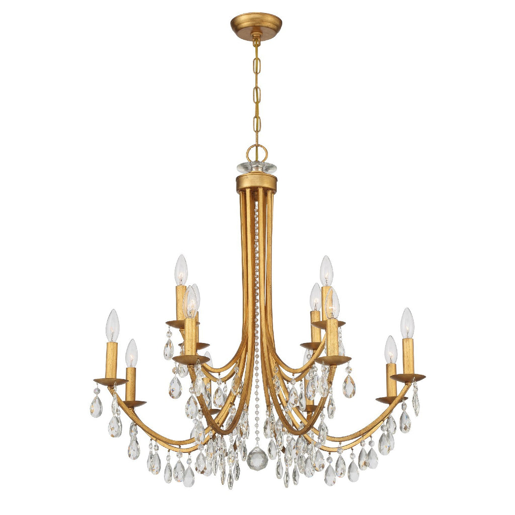 ##Antique Hardware## Bridgehampton 12 Light Spectra Crystal Antique Gold Chandelier