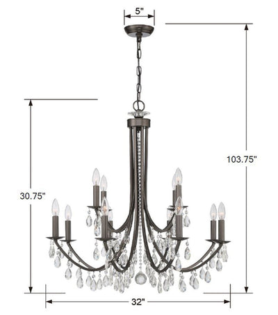 ##Antique Hardware## Bridgehampton 12 Light Hand Cut Crystal Vibrant Bronze Chandelier