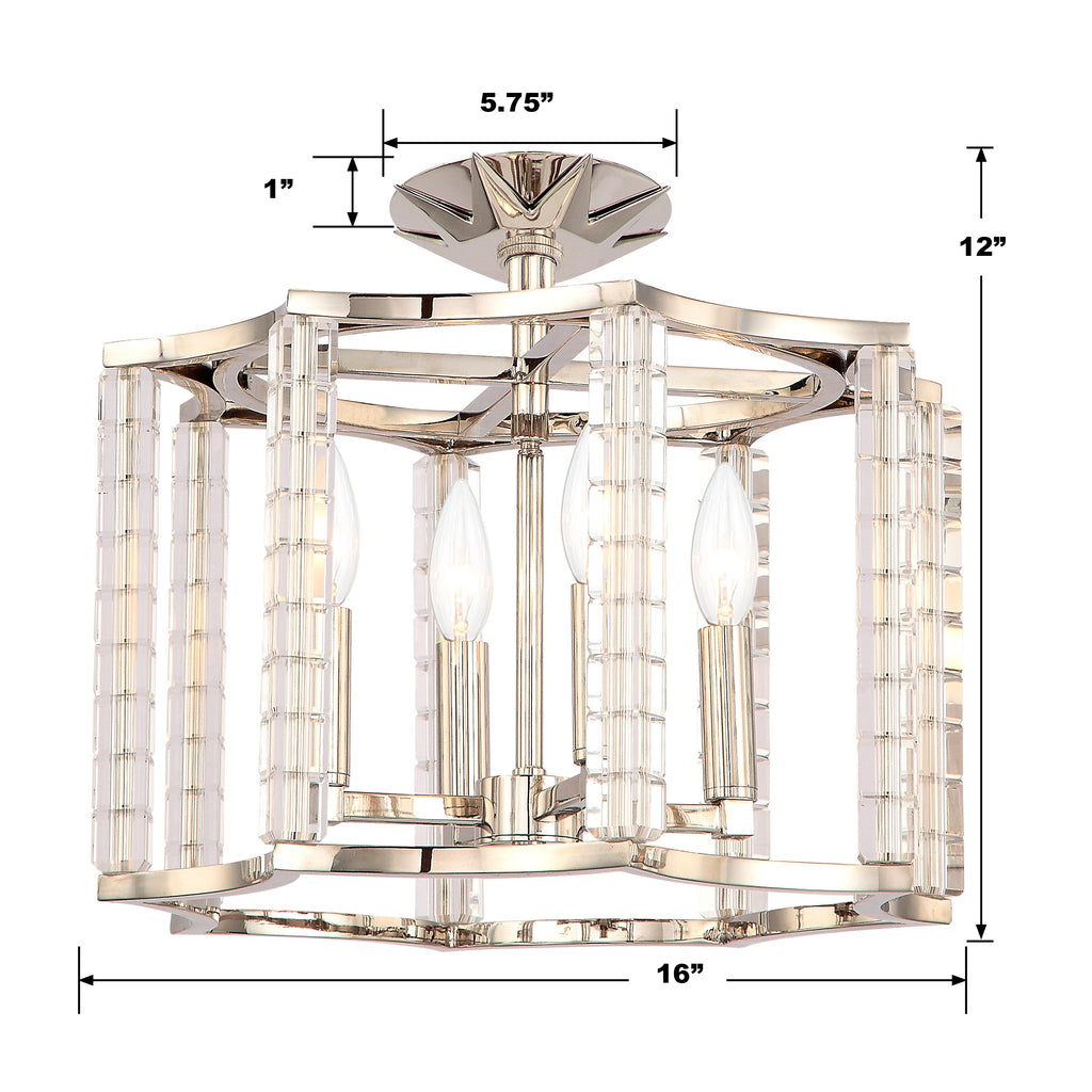 ##Antique Hardware## Carson 4 Light Polished Nickel Convertible Semi Flush Mount