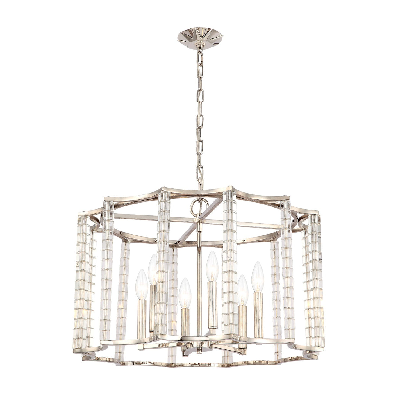 ##Antique Hardware## Carson 6 Light Polished Nickel Chandelier