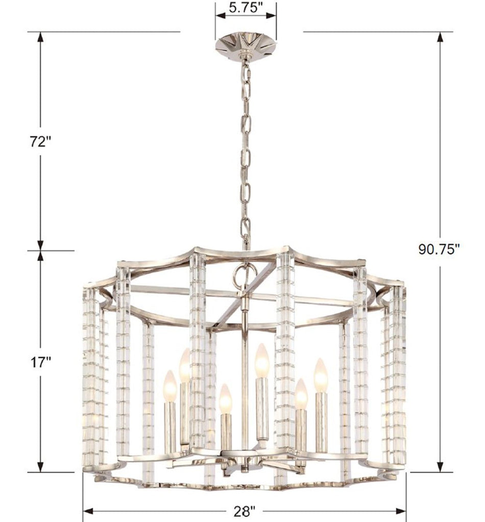 ##Antique Hardware## Carson 6 Light Polished Nickel Chandelier